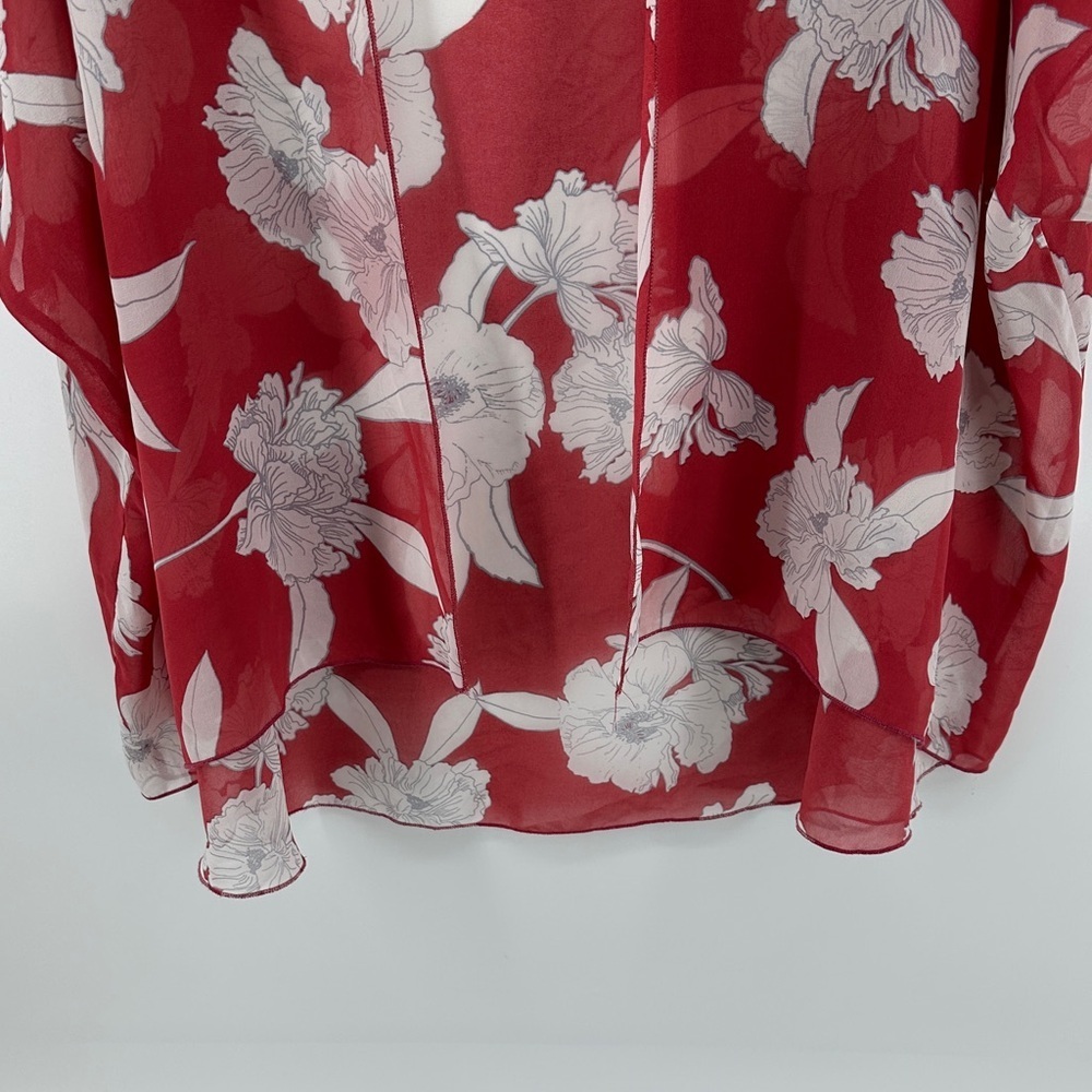Boho Western Dressy Romantic Effortless Floral Red Kimono Top SzOS - Picture 5 of 9